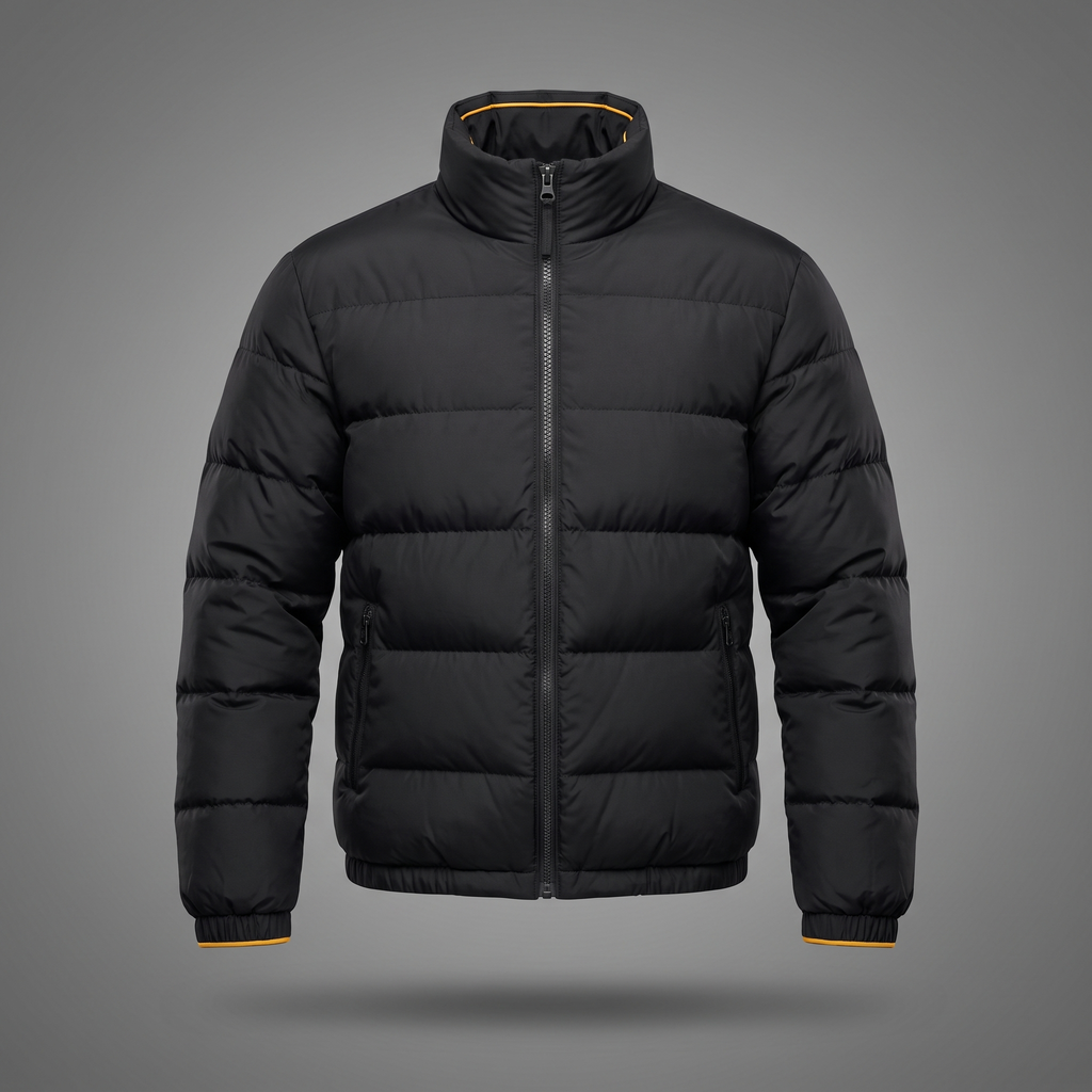 Men's Classic Streetwear Puffer Jacket in black, front view