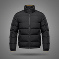 Men's Classic Streetwear Puffer Jacket in black, front view