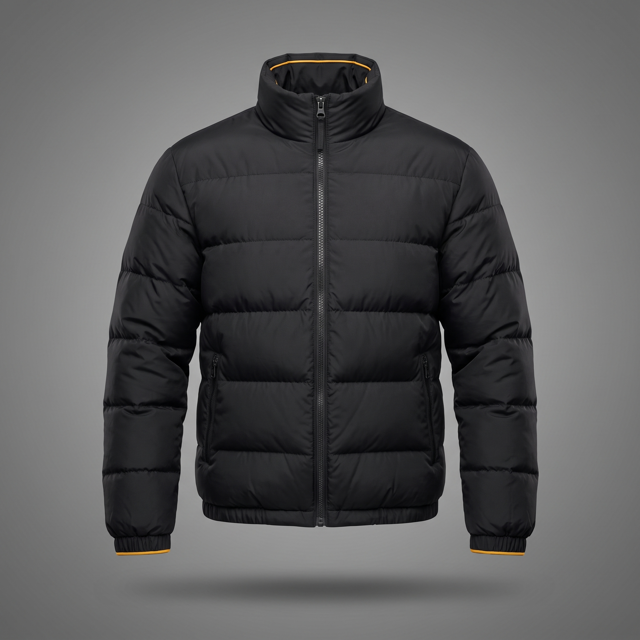 Men's Classic Streetwear Puffer Jacket in black, front view