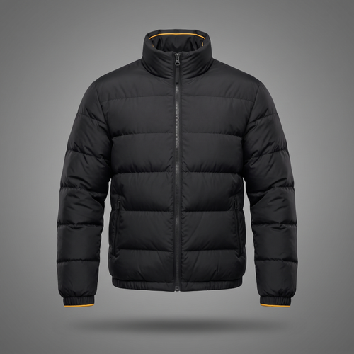 Men's Classic Streetwear Puffer Jacket in black, front view