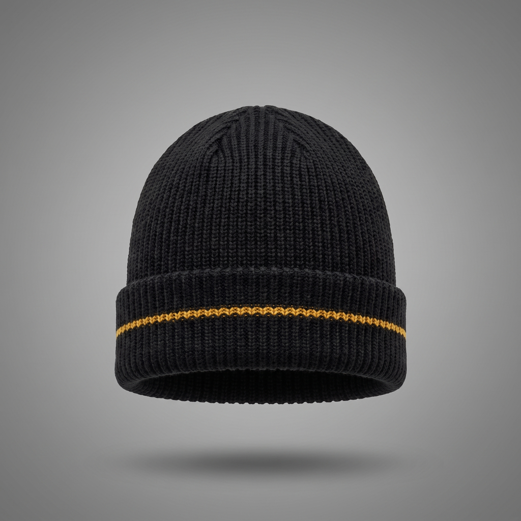 Men's Classic Streetwear Ribbed Beanie in black, front view