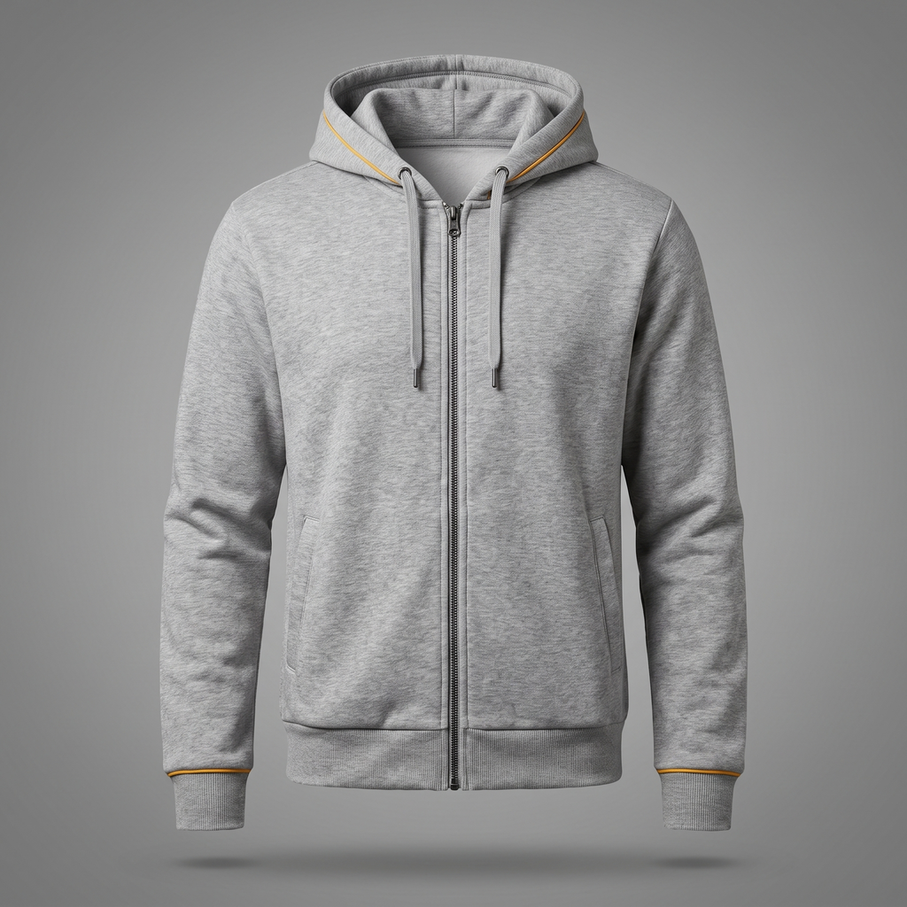 Men's Classic Streetwear Zip-Through Hoodie in grey marl, front view