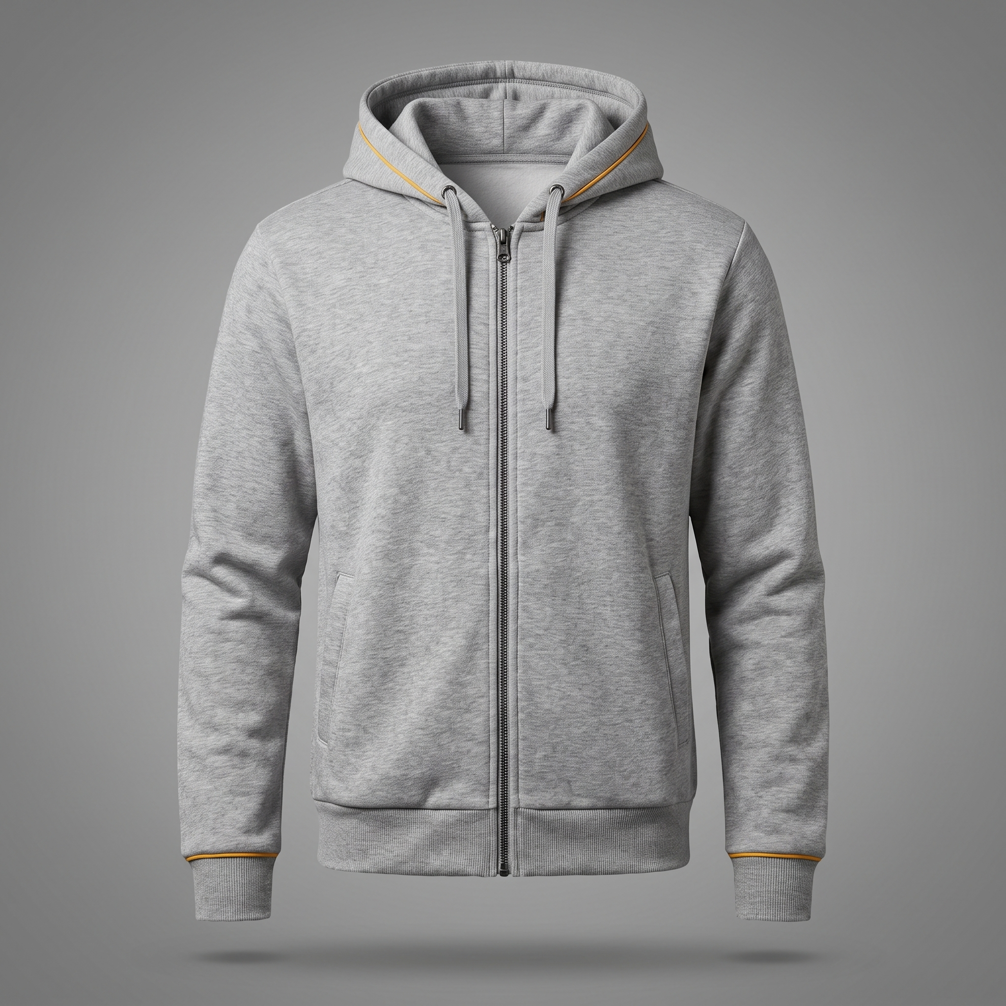 Men's Classic Streetwear Zip-Through Hoodie in grey marl, front view
