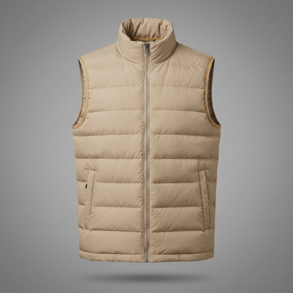 Men's Classic Streetwear Quilted Gilet in sand beige, front view