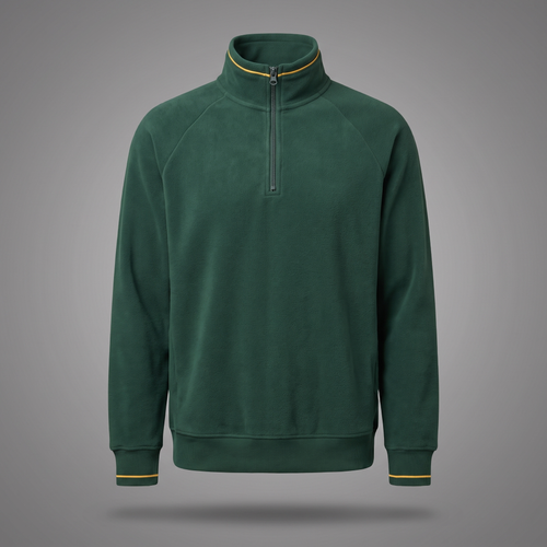 Men's Classic Streetwear Half-Zip Fleece in forest green, front view