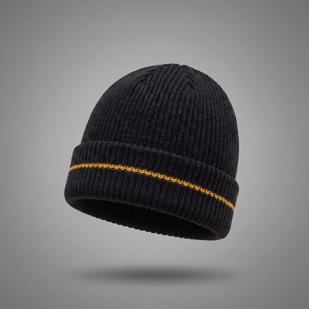 Ribbed Beanie in black, three-quarter view