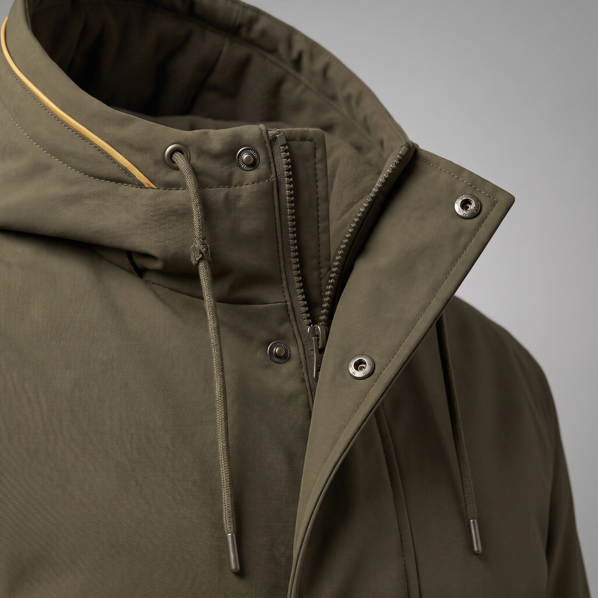 Hooded Parka hood and storm placket detail
