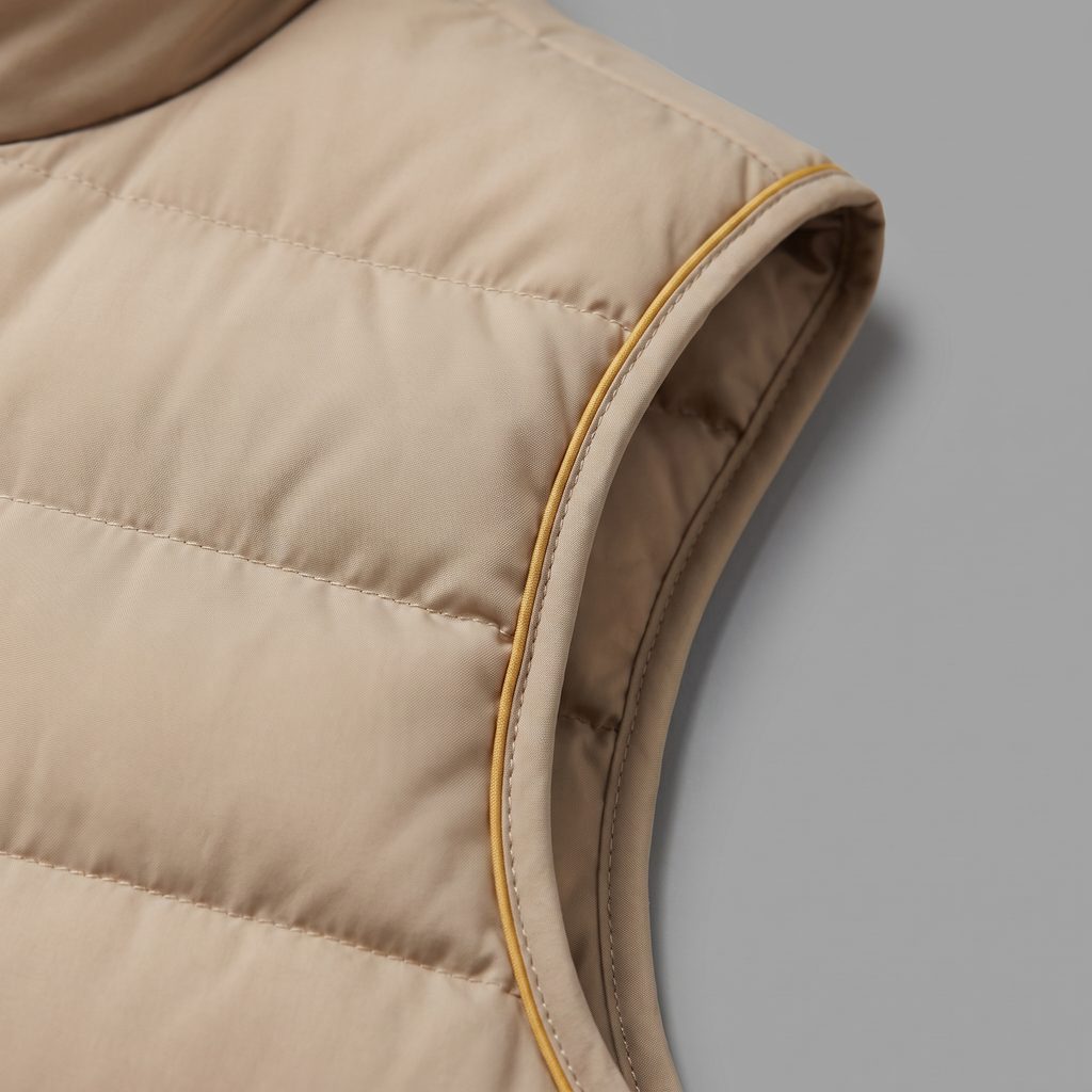 Quilted Gilet bound armhole and baffle detail