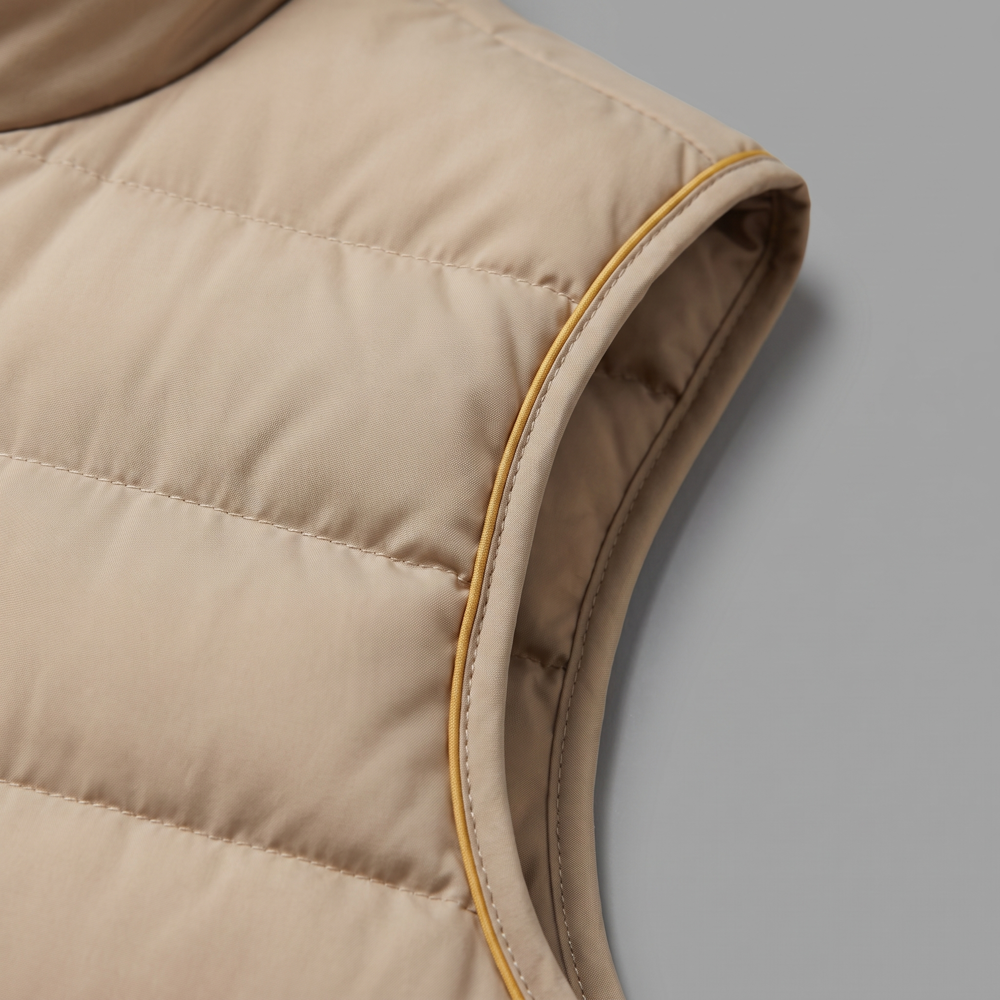 Quilted Gilet bound armhole and baffle detail