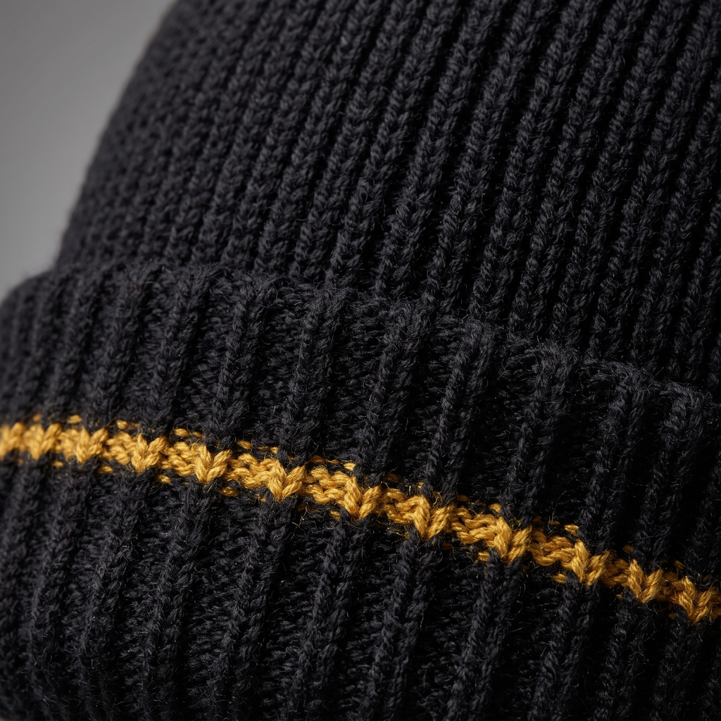 Black chunky rib knit macro with gold stripe